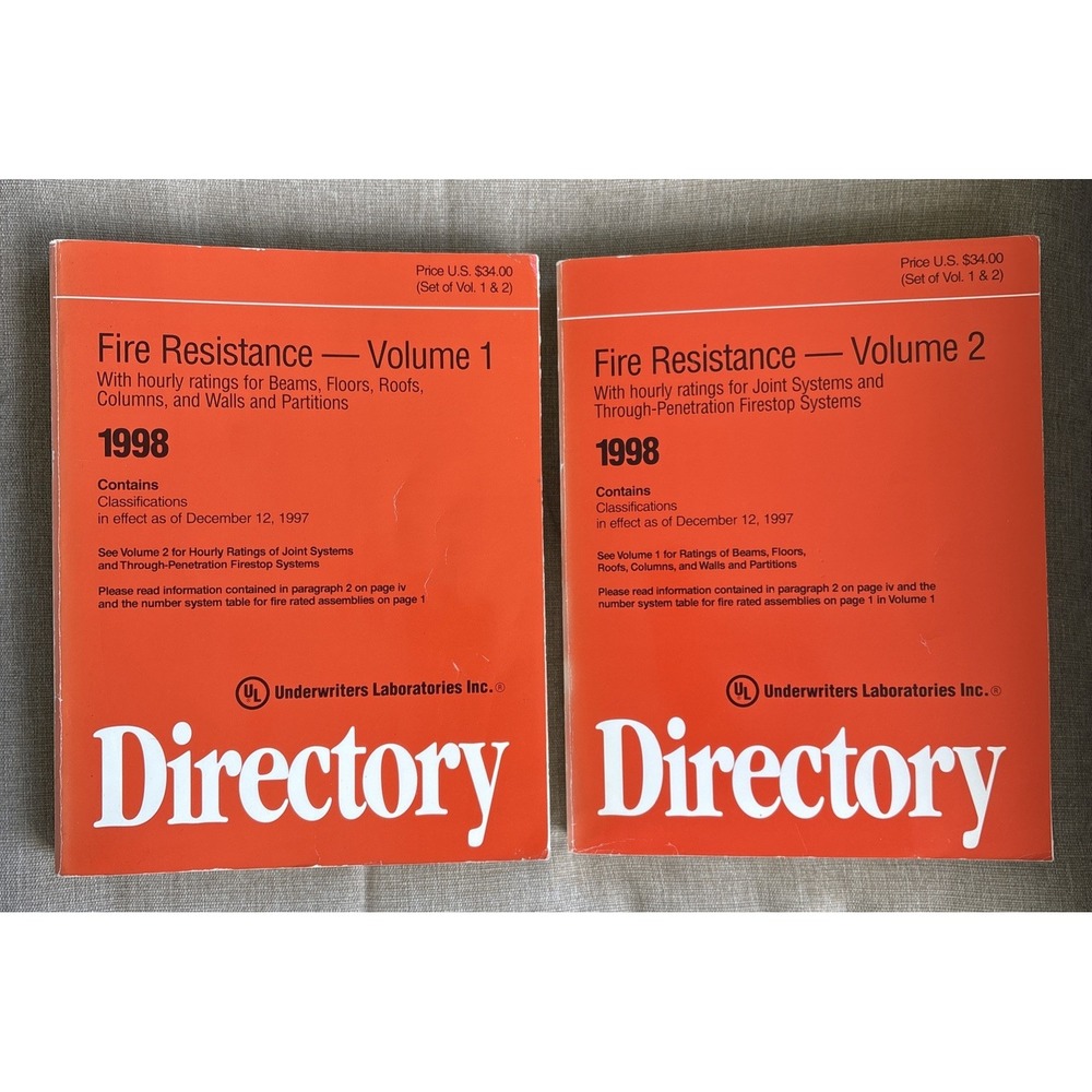 UL Fire Resistance Directory 1998 Vol I & 11 Set Underwriters Laboratories